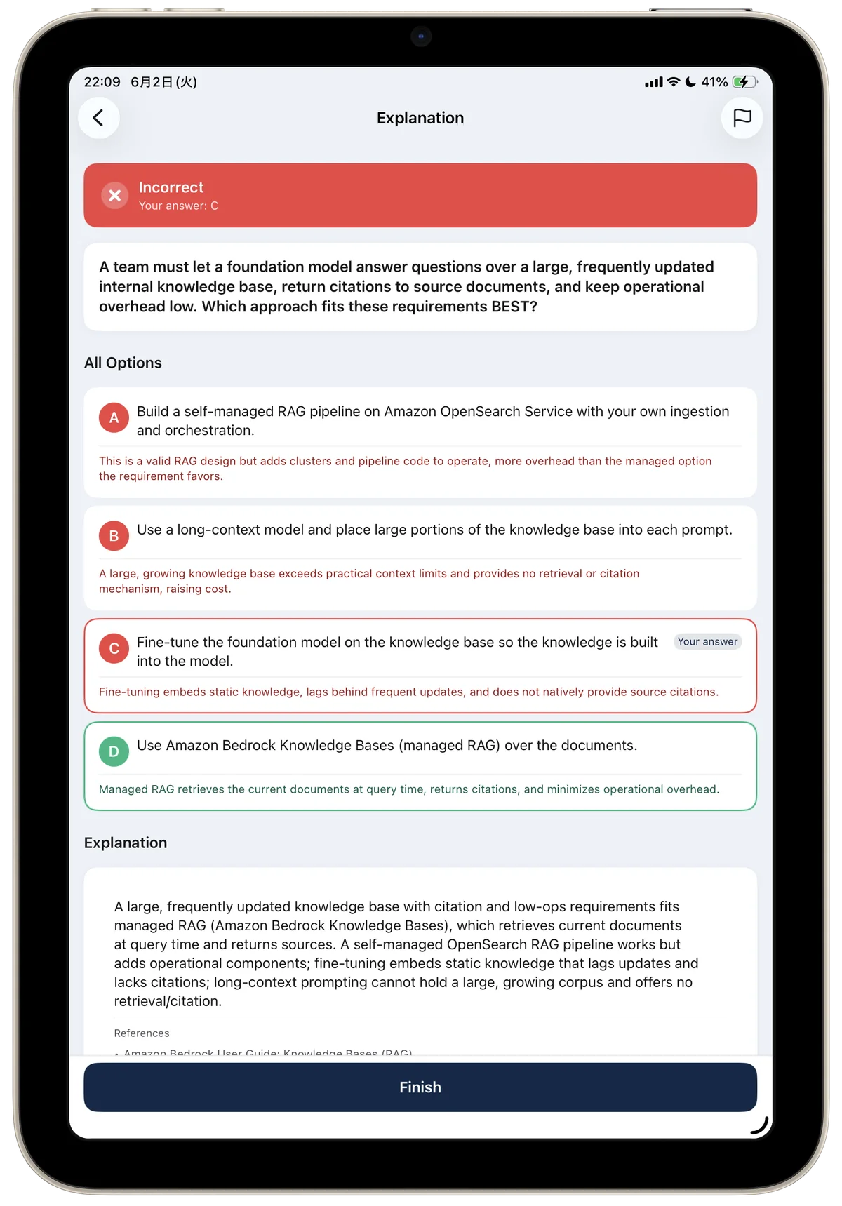 AIP-C01 explanation screen in English