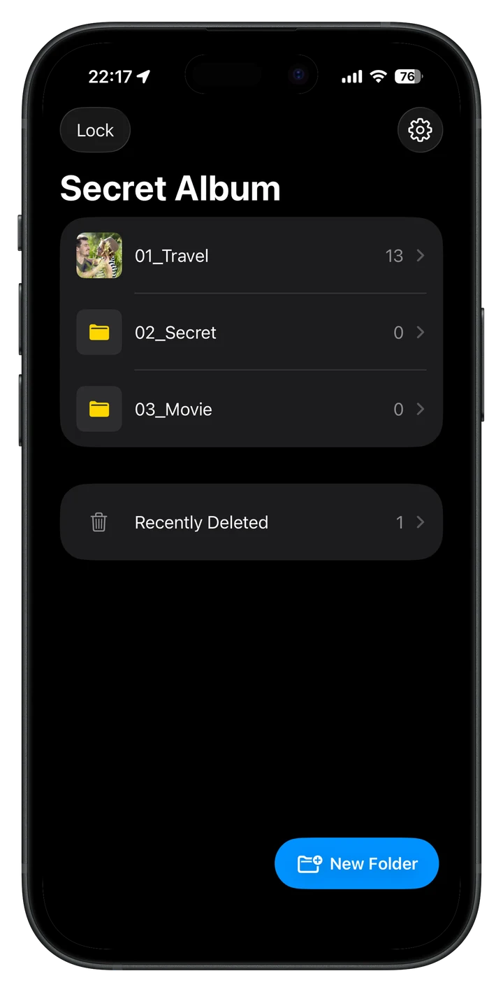 Calc+ secret album screen