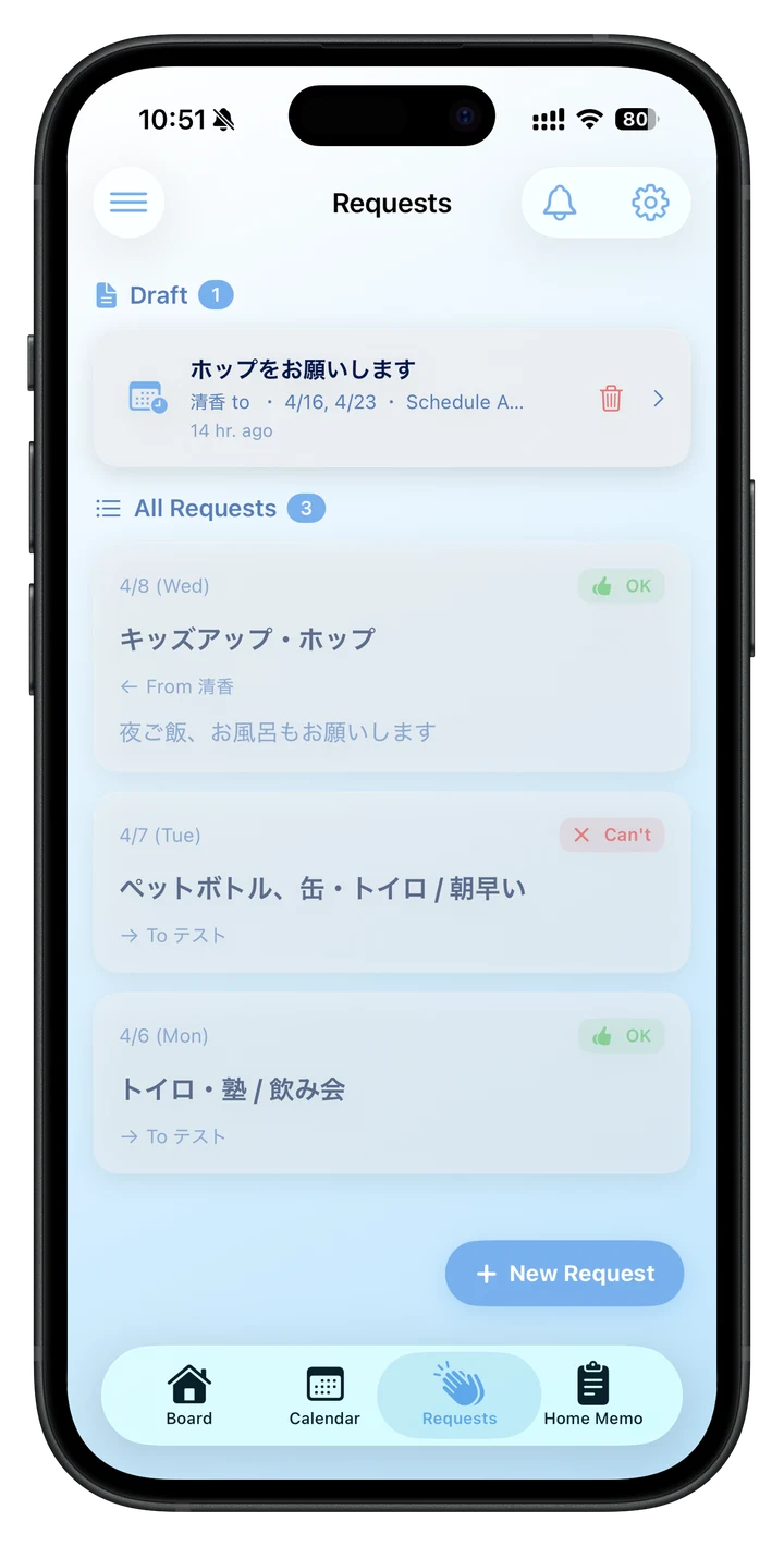 HomeBoard's request management screen