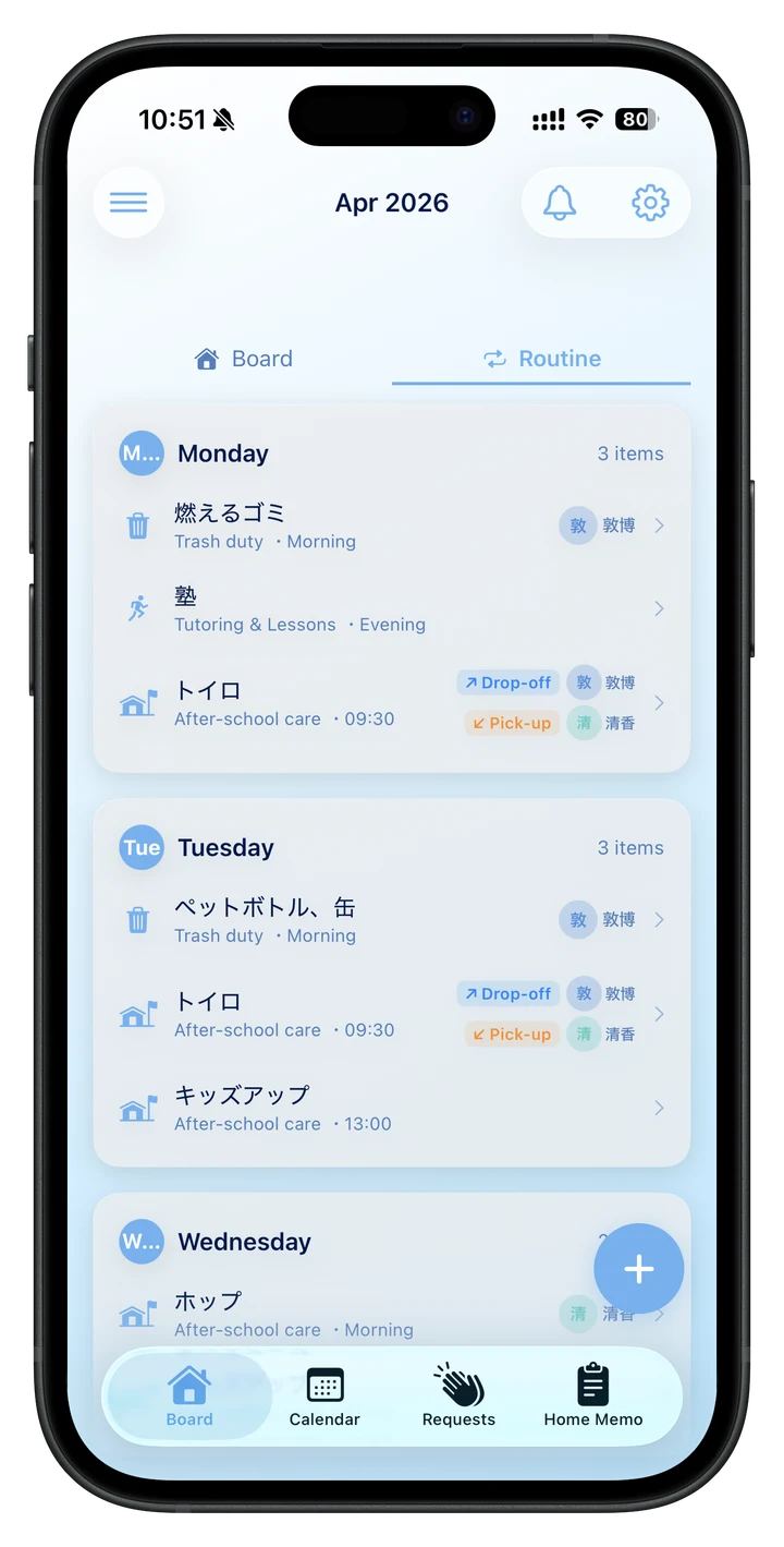 HomeBoard weekly routine screen